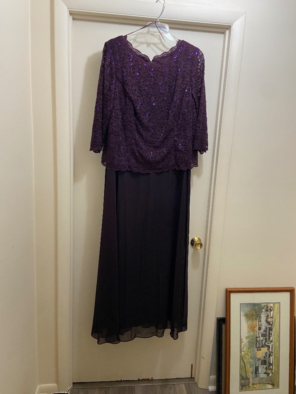 Nordstrom Full Length Evening Dress, sequined top, Size 18, Color Dark Plum